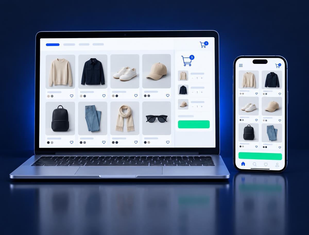 Laptop en telefoon met een door WebZuid gebouwde webshop